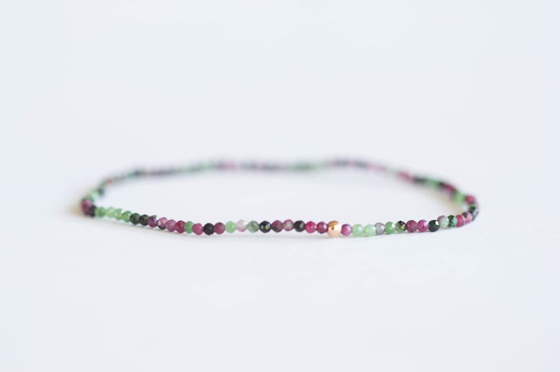 Ruby Zoisite Stretch Bracelet, Delicate Beaded Natural Gemstone Jewelry, Genuine Tiny Faceted Gemstones