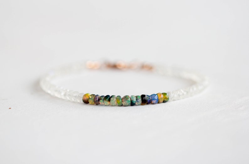 Rainbow Moonstone & Ethiopian Opal Bracelet, Multi Gemstone Sterling SilverJewelry