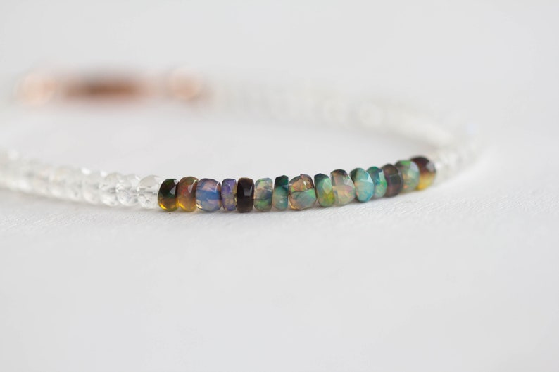 Rainbow Moonstone & Ethiopian Opal Bracelet, Multi Gemstone Sterling SilverJewelry