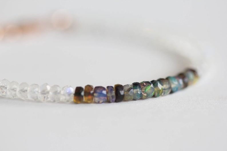 Rainbow Moonstone & Ethiopian Opal Bracelet, Multi Gemstone Sterling SilverJewelry