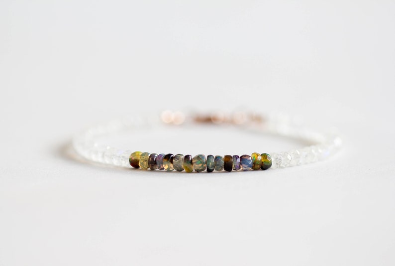 Rainbow Moonstone & Ethiopian Opal Bracelet, Multi Gemstone Sterling SilverJewelry