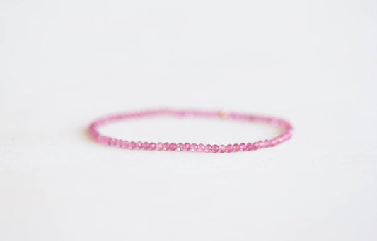 Dainty Pink Tourmaline Stretch Bracelet, Beaded Gemstone Stacking Elastic Jewelry