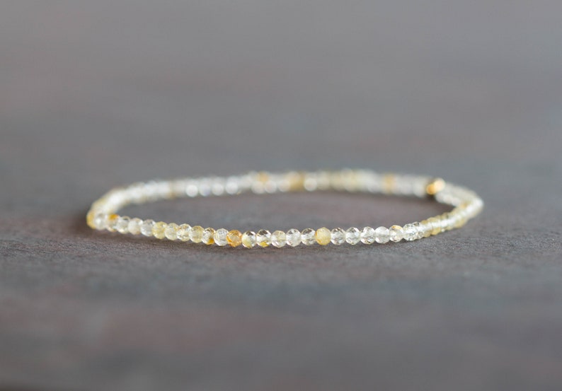 Rutilated Quartz Stretch Bracelet, Beaded Dainty Golden Rutile Quartz Jewelry, Elastic Stacking Bracelet