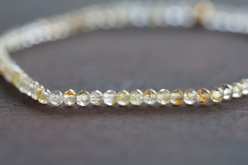Rutilated Quartz Stretch Bracelet, Beaded Dainty Golden Rutile Quartz Jewelry, Elastic Stacking Bracelet