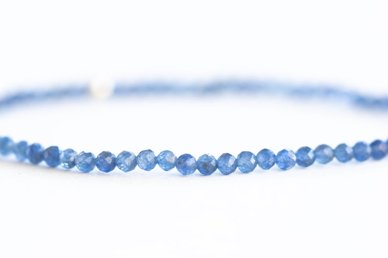 Dainty Sapphire Stretch Bracelet, Faceted Cornflower Blue Beaded Gemstone Jewelry, September Birthstone Elastic Bracelet
