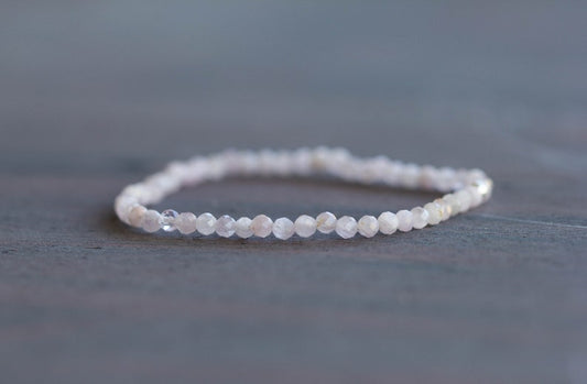 Kunzite Stretch Bracelet, Beaded Dainty Pink Gemstone Jewelry, Elastic Stacking Bracelet