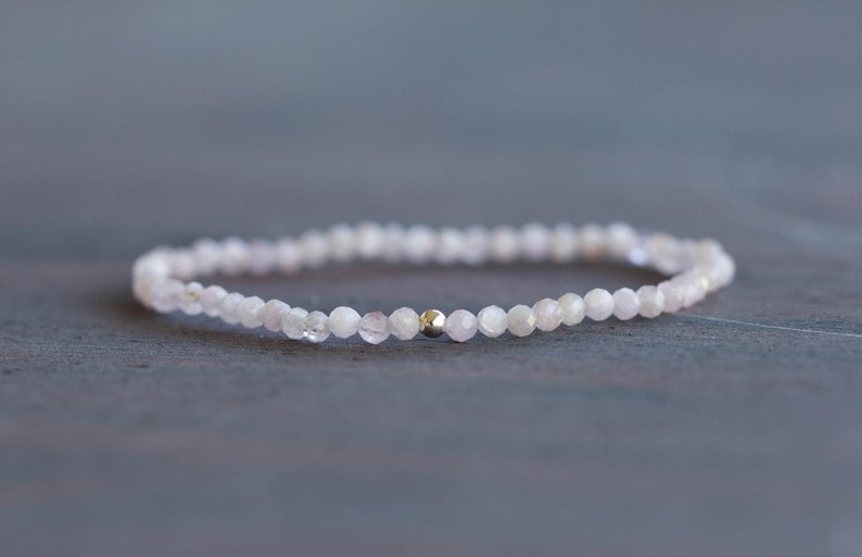 Kunzite Stretch Bracelet, Beaded Dainty Pink Gemstone Jewelry, Elastic Stacking Bracelet