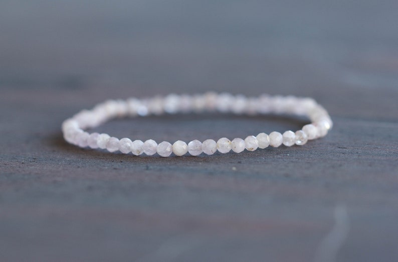 Kunzite Stretch Bracelet, Beaded Dainty Pink Gemstone Jewelry, Elastic Stacking Bracelet