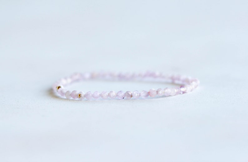 Kunzite Stretch Bracelet, Beaded Dainty Pink Gemstone Jewelry, Elastic Stacking Bracelet