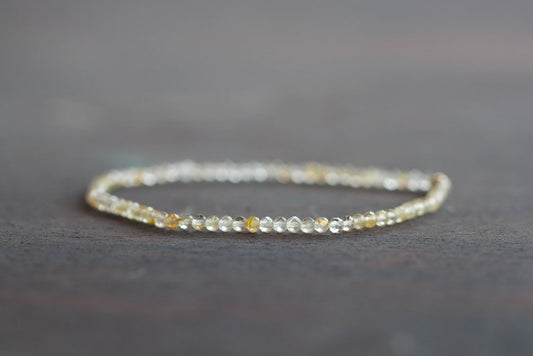 Rutilated Quartz Stretch Bracelet, Beaded Dainty Golden Rutile Quartz Jewelry, Elastic Stacking Bracelet