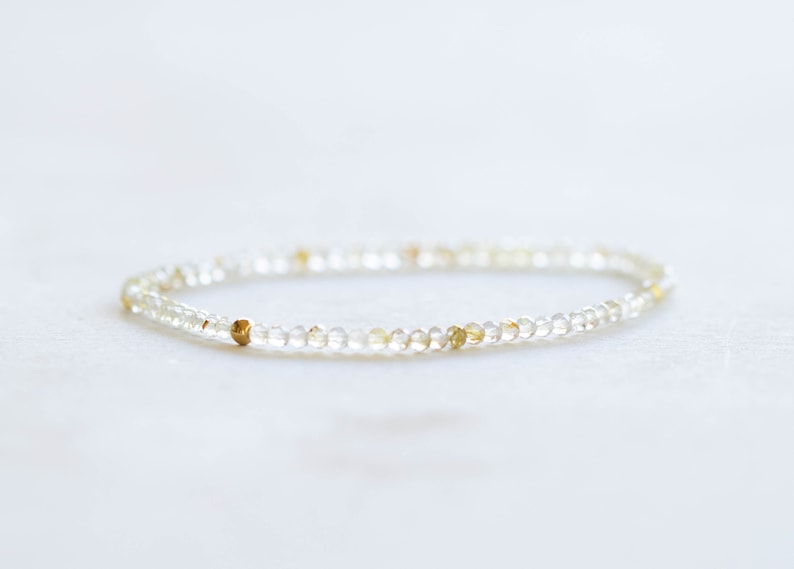 Rutilated Quartz Stretch Bracelet, Beaded Dainty Golden Rutile Quartz Jewelry, Elastic Stacking Bracelet