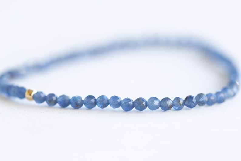 Dainty Sapphire Stretch Bracelet, Faceted Cornflower Blue Beaded Gemstone Jewelry, September Birthstone Elastic Bracelet