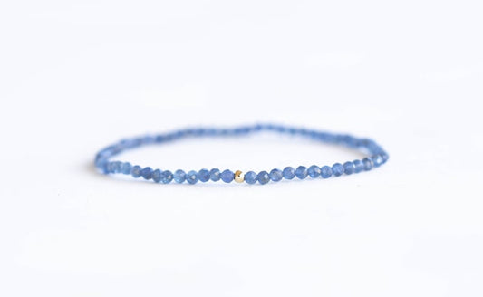 Dainty Sapphire Stretch Bracelet, Faceted Cornflower Blue Beaded Gemstone Jewelry, September Birthstone Elastic Bracelet