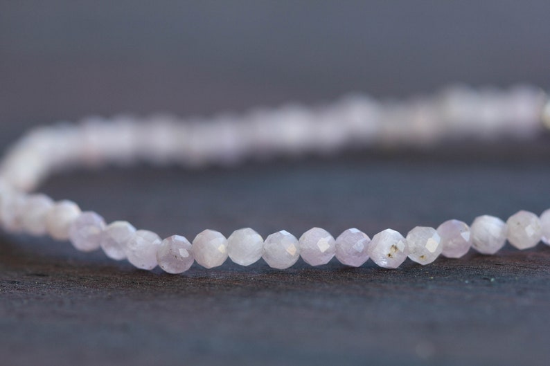 Kunzite Stretch Bracelet, Beaded Dainty Pink Gemstone Jewelry, Elastic Stacking Bracelet