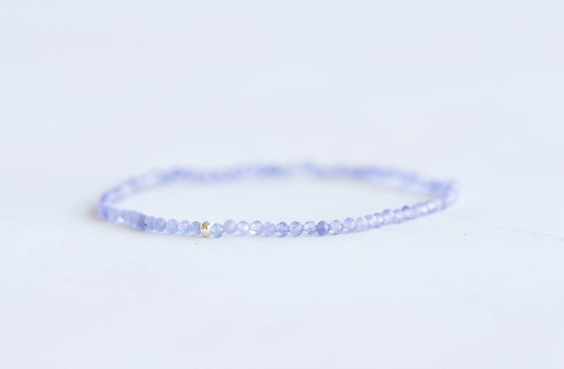 Dainty Tanzanite Stretch Bracelet, Delicate Small Faceted Beads December Birthstone Jewelry
