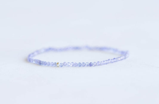 Dainty Tanzanite Stretch Bracelet, Delicate Small Faceted Beads December Birthstone Jewelry