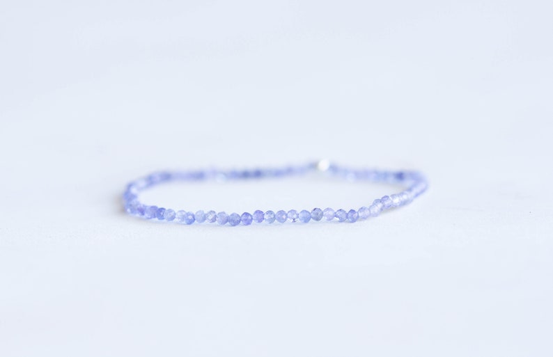 Dainty Tanzanite Stretch Bracelet, Delicate Small Faceted Beads December Birthstone Jewelry