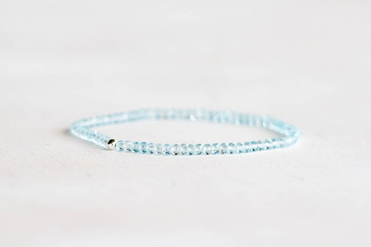 Sky Blue Topaz Stretch Bracelet, Beaded Dainty Blue Gemstone Elastic Jewelry