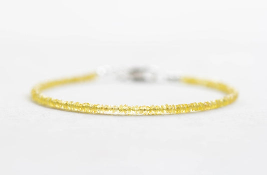 Yellow Sapphire Bracelet, Dainty September Shaded Birthstone Jewelry, Sterling Silver or Rose Gold Fill