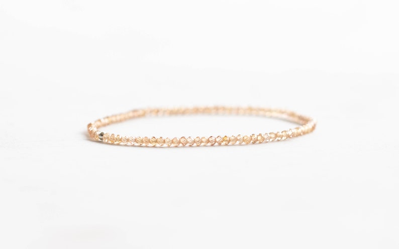 Dainty Brown Zircon Stretch Bracelet, Beaded Natural Ultra Delicate Gemstone Stacking Jewelry