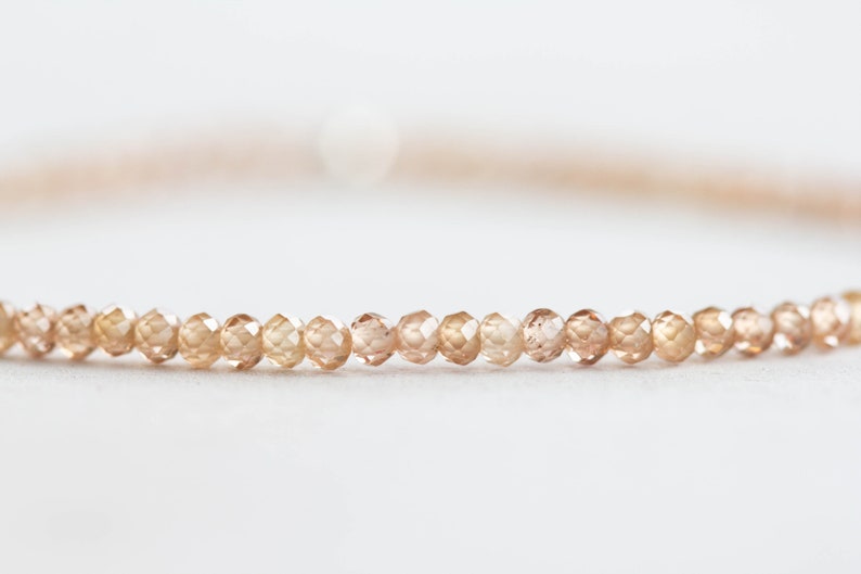 Dainty Brown Zircon Stretch Bracelet, Beaded Natural Ultra Delicate Gemstone Stacking Jewelry