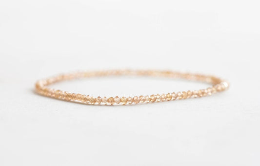 Dainty Brown Zircon Stretch Bracelet, Beaded Natural Ultra Delicate Gemstone Stacking Jewelry