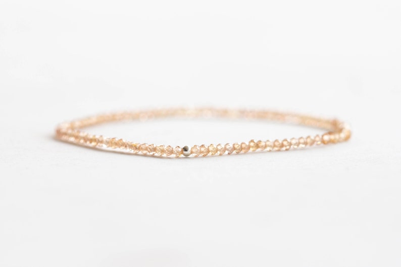 Dainty Brown Zircon Stretch Bracelet, Beaded Natural Ultra Delicate Gemstone Stacking Jewelry