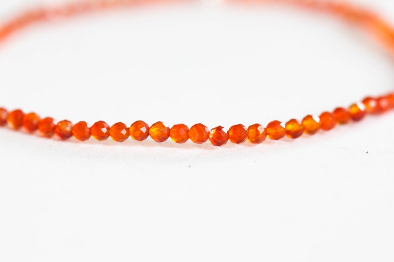 Dainty Red Agate Stretch Bracelet, Beaded Orange Gemstone Stacking Jewelry, Genuine Crystal