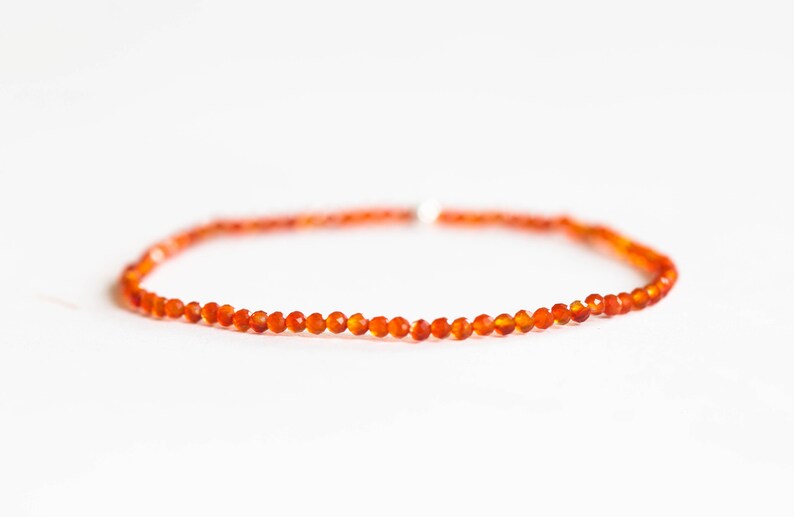 Dainty Red Agate Stretch Bracelet, Beaded Orange Gemstone Stacking Jewelry, Genuine Crystal