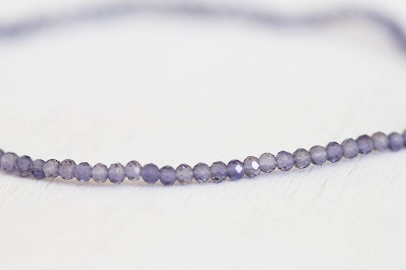 Dainty Iolite Stretch Bracelet, Beaded Shaded Blue Gemstone Elastic Stacking Bracelet, Ultra Delicate Jewelry