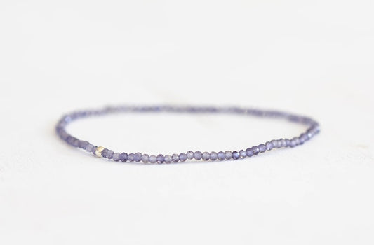 Dainty Iolite Stretch Bracelet, Beaded Shaded Blue Gemstone Elastic Stacking Bracelet, Ultra Delicate Jewelry