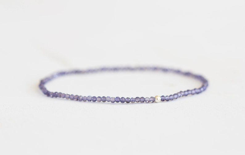 Dainty Iolite Stretch Bracelet, Beaded Shaded Blue Gemstone Elastic Stacking Bracelet, Ultra Delicate Jewelry