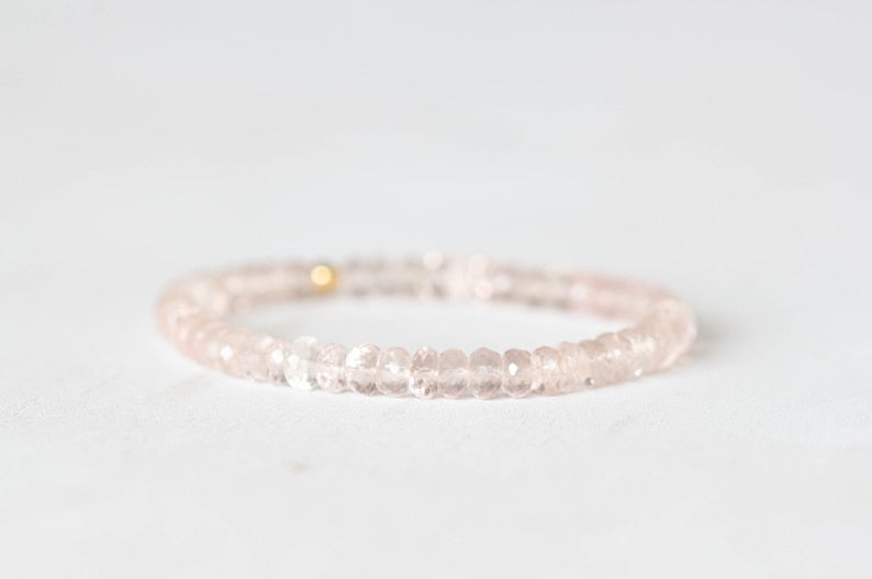 Rose Quartz Stretch Bracelet, Beaded Genuine Pale Pink Gemstone Jewelry