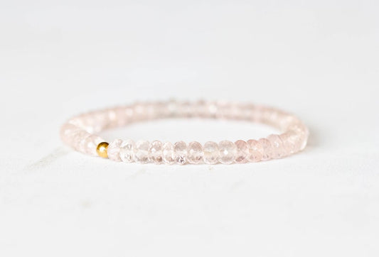 Rose Quartz Stretch Bracelet, Beaded Genuine Pale Pink Gemstone Jewelry