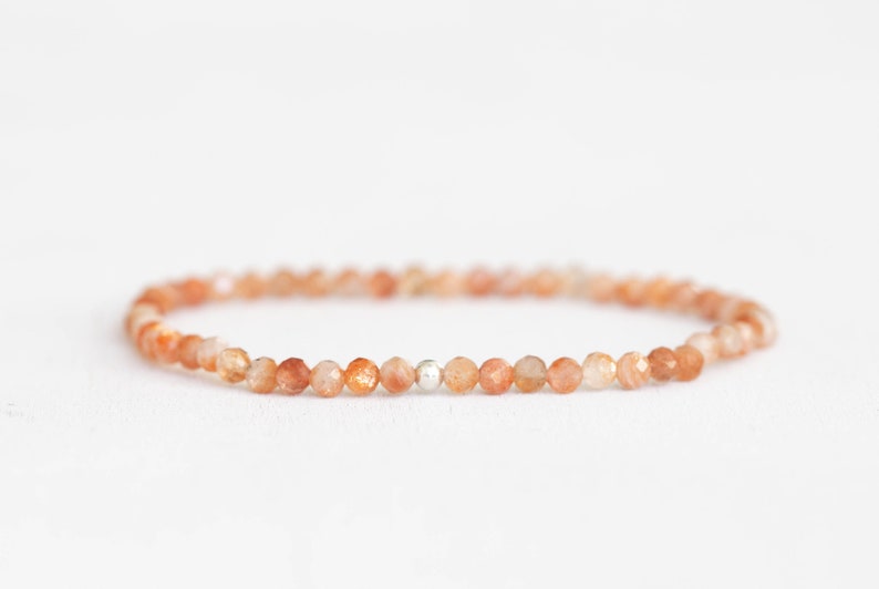Sunstone Stretch Bracelet, Dainty Beaded Gemstone Jewelry