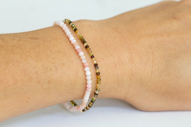 Pink Opal Stretch Bracelet, Dainty Beaded Gemstone Jewelry