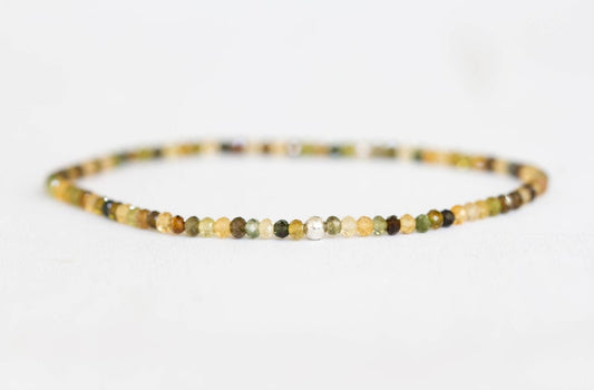 Dainty Petro Tourmaline Stretch Bracelet, Genuine Beaded Gemstone Jewelry