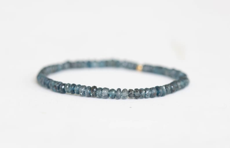 Teal Kyanite Stretch Bracelet, Moss Kyanite Genuine Gemstone Jewelry