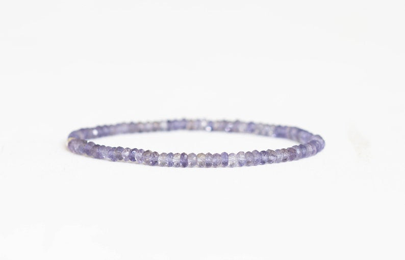 Iolite Stretch Bracelet, Dainty Genuine Blue Gemstone Jewelry