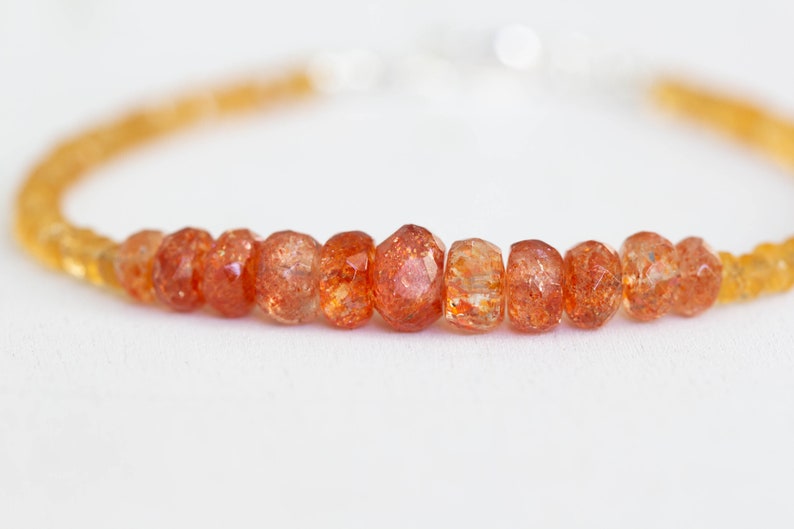 Citrine & Sunstone Bracelet, Beaded Citrine Ombre Jewelry, Yellow Gemstone Stacking Bracelet, Multi Gemstone, Sunstone Jewelry