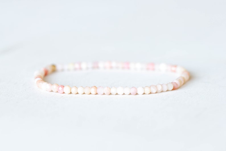 Pink Opal Stretch Bracelet, Dainty Beaded Gemstone Jewelry