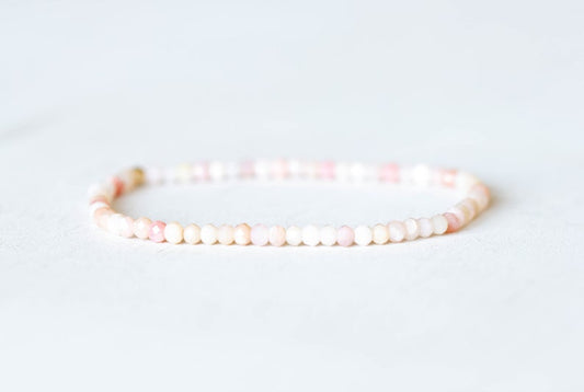 Pink Opal Stretch Bracelet, Dainty Beaded Gemstone Jewelry