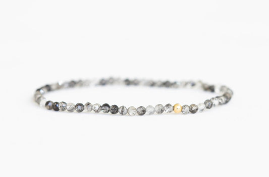 Black Rutilated Quartz Stretch Bracelet, Dainty Beaded Gemstone Jewelry