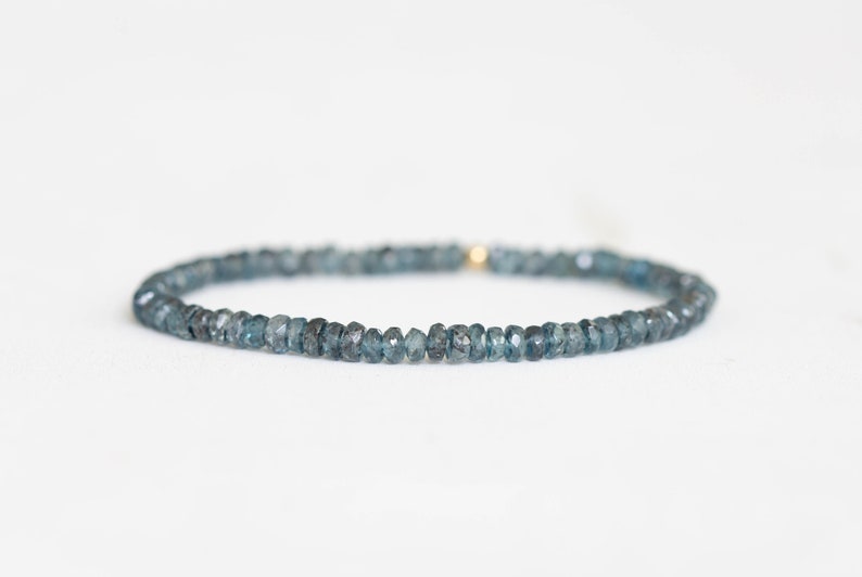 Teal Kyanite Stretch Bracelet, Moss Kyanite Genuine Gemstone Jewelry