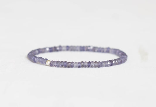 Iolite Stretch Bracelet, Dainty Genuine Blue Gemstone Jewelry