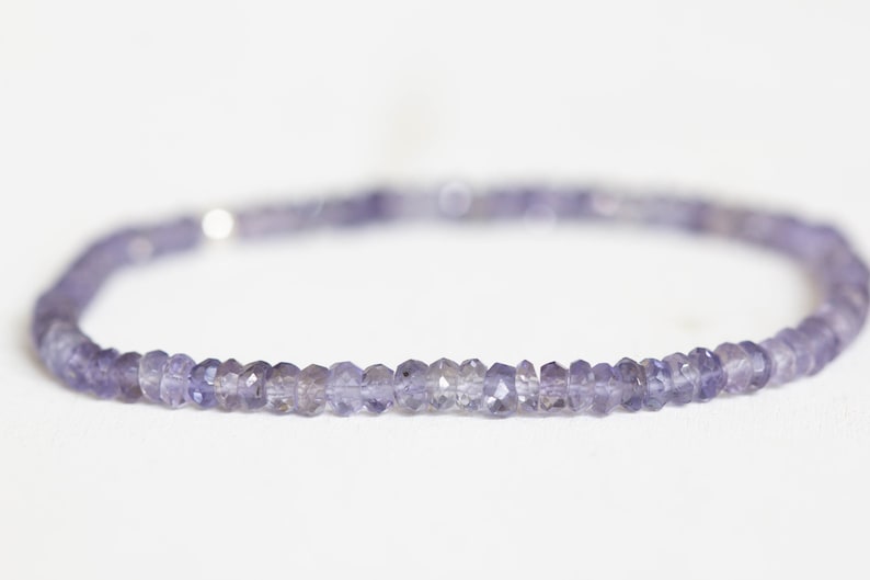 Iolite Stretch Bracelet, Dainty Genuine Blue Gemstone Jewelry
