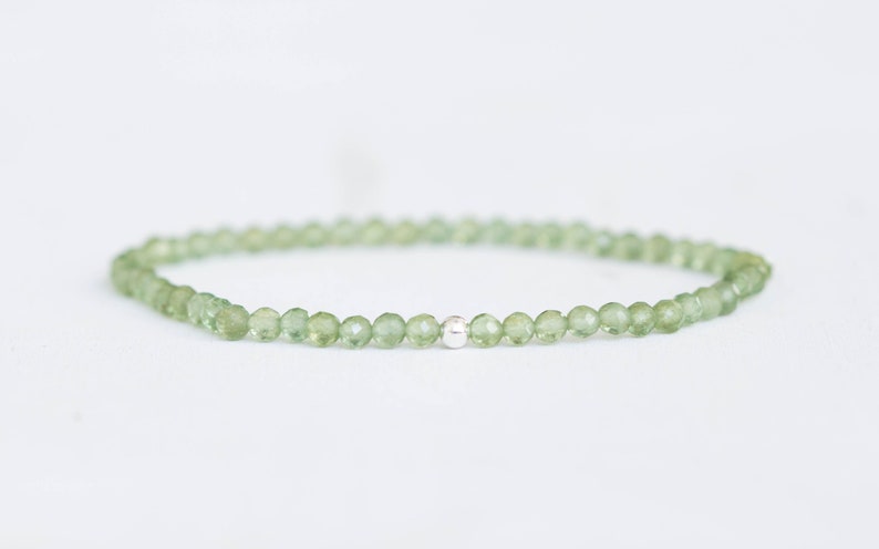 Dainty Green Apatite Stretch Bracelet, Delicate Beaded Green Gemstone Skinny Bracelet