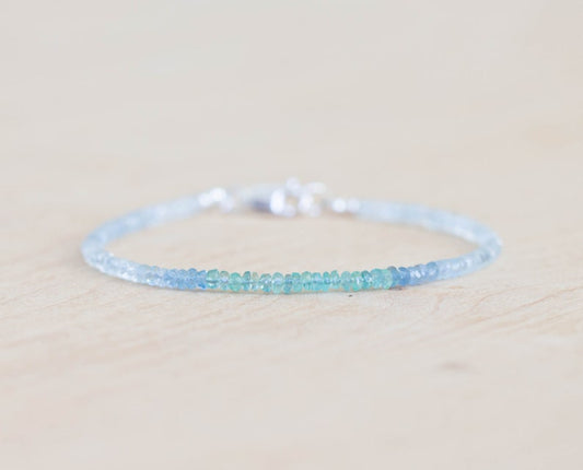 Emerald & Shaded Aquamarine Bracelet, Delicate March May Birthstone Jewelry, Sterling Silver Rose Gold Fill, Natural Genuine Gemstones