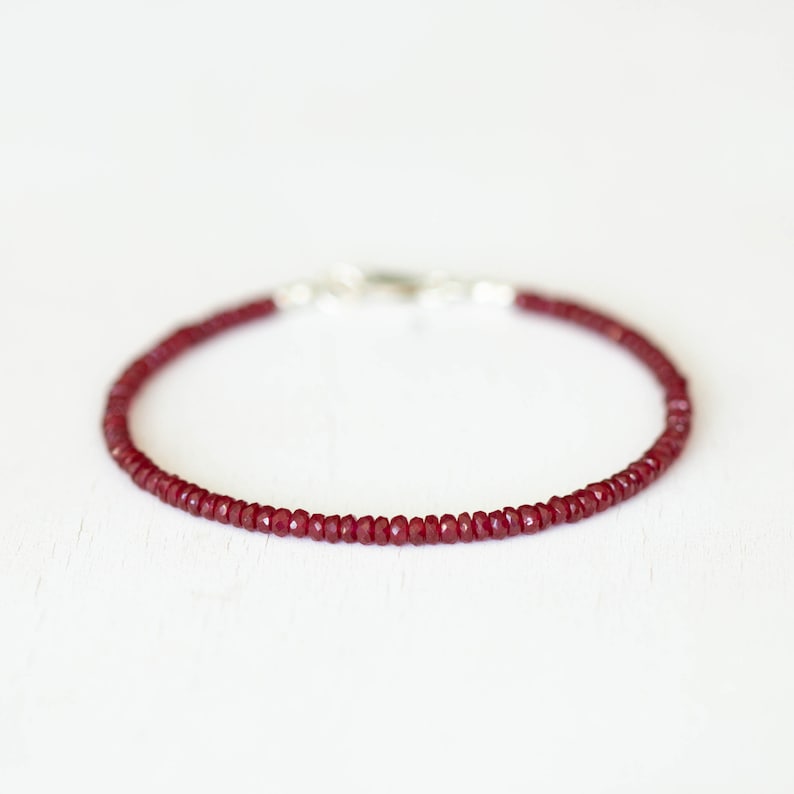 Dainty Ruby Bracelet, Genuine July Birthstone Beaded Jewelry