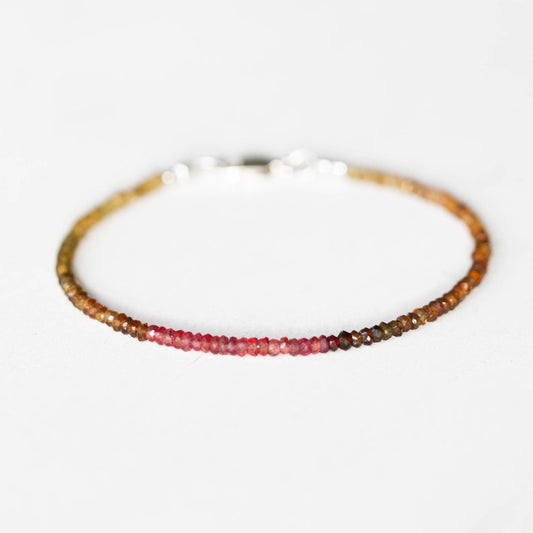Petro Tourmaline & Padparadscha Sapphire Bracelet, Delicate Multi Gemstone Ombre Beaded Stacking Bracelet, Petro Tourmaline Jewelry